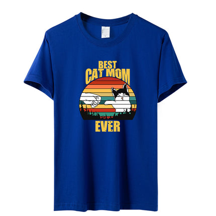 Amazon Summer Best Cat Mom even Mother's Day Fist Cat Letter Printed Casual Short-sleeved T-shirt Women