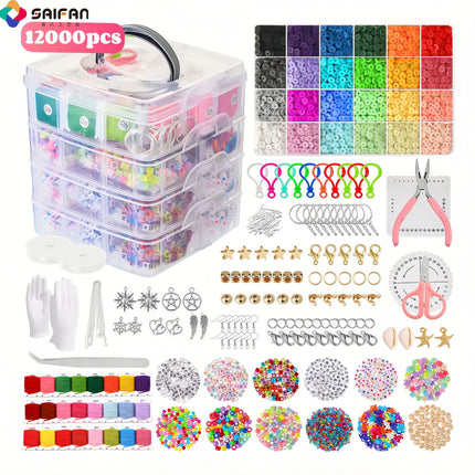 Cross-Border Amazon Four-Layer Box Kidsren's Bracelet Beaded DIY Material Package Set Bracelet Beaded Jewelry Beads