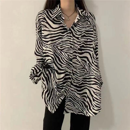 Personalized Printing ~ Retro Elegant Niche Hong Kong Style Long-Sleeved Shirt for Women Spring & Fall New Loose Casual Lapel Shirt