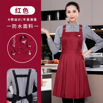 Red Apron for Weddings and Celebrations, Customized with Logo Printing, Suitable for Wedding Banquets, Festive Workwear, and as a Helper Apron