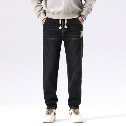 9927 | plus size men's autumn and winter new super soft towel bottom jeans loose stretch Joker small straight trousers