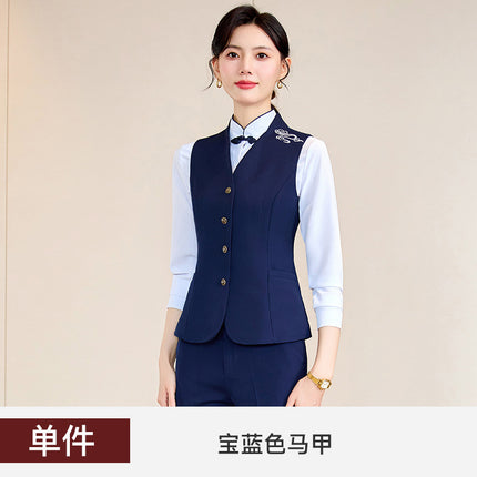 Blue Ladies Professional Suit Vest suit Hotel Front Desk KTV Reception Chinese Restaurant Waiter Work Clothes