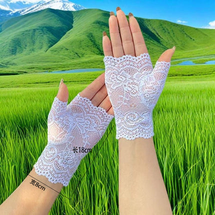 Sun Protection Gloves Women's Short Summer Thin Cycling Breathable Lace Touch Screen Ice Silk Electric Vehicle Gloves Wholesale Bride