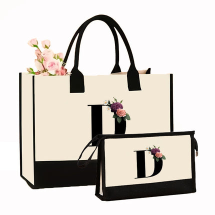 Cross-border Hot-selling Canvas Shoulder Bag Cosmetic Case Bag Contrast Printed Portable Zipper Clutch Bag Storage Case