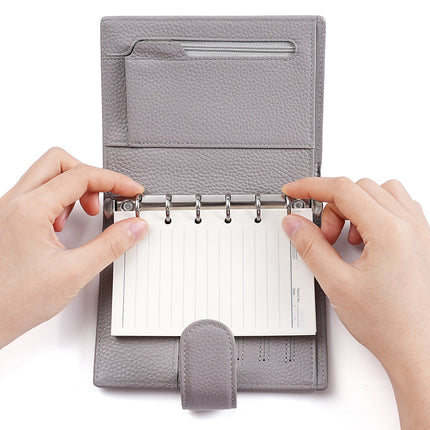 Litchi Pattern A7 Hand Ledger Men's and Women's Wallet Card Holder Multi-Functional Notebook Leather Case Genuine Leather Notepad Protective Cover