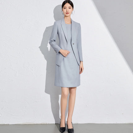 Spring and Autumn Fashion New Gray Blue Suit suit Slim-fit Slimming High-end Professional Women's dress Dress OL