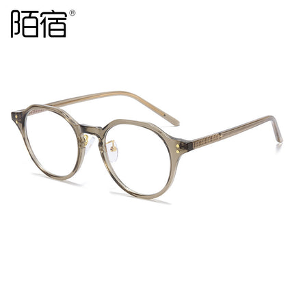 Olive green glasses frame Korean fashion retro polygon TR90 plate flat needle with myopia 2022 anti-blue light