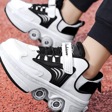 Pulley heloo shoes roller skates four-wheel deformation shoes double-row wheel shoes four-wheel two-wheel skates