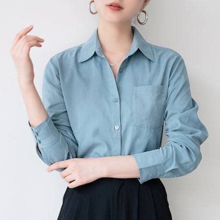 Soft Velvet Commuter Layering Brushed Shirt for Women, Spring and Autumn Vibe Dopamine Caramel Color Shirt Top