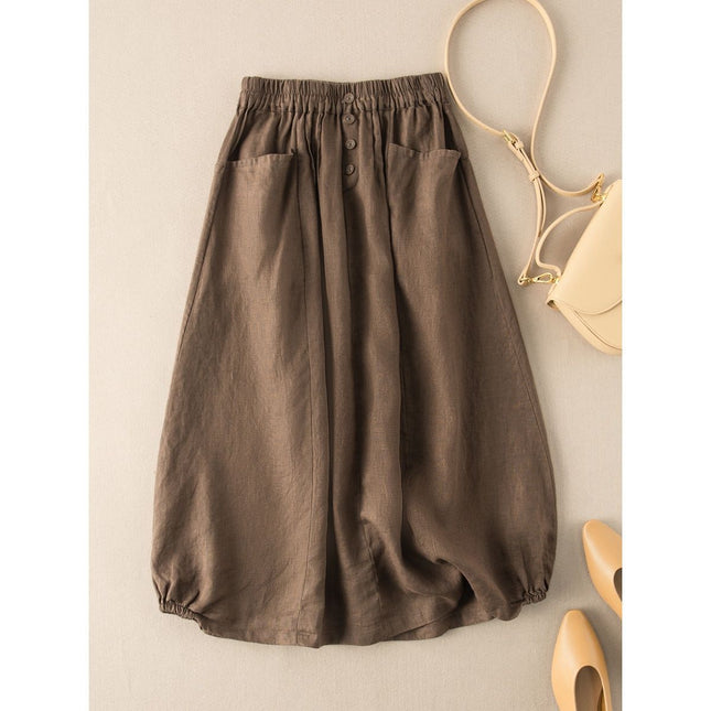 plus size Women's 2023 Summer New Cotton and Linen Vintage Skirt Slimming Artistic Elegant Mid-length High Waist A- line Skirt