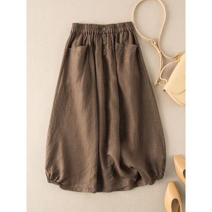 plus size Women's 2023 Summer New Cotton and Linen Vintage Skirt Slimming Artistic Elegant Mid-length High Waist A- line Skirt