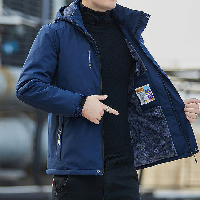 Jacket Outdoor Winter Jacket Men's Velvet Thickeneded Cotton Coat Windproof Warm Waterproof Cold-Proof Clothing Large Size Mountaineering Clothing