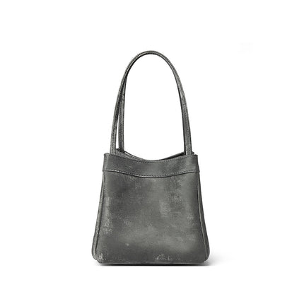 New Chinese Style National Style Vegetable Basket Bag Satin Genuine Leather Small Square Bag Large Capacity Niche Portable Bucket Bag Shoulder Crossbody Bag