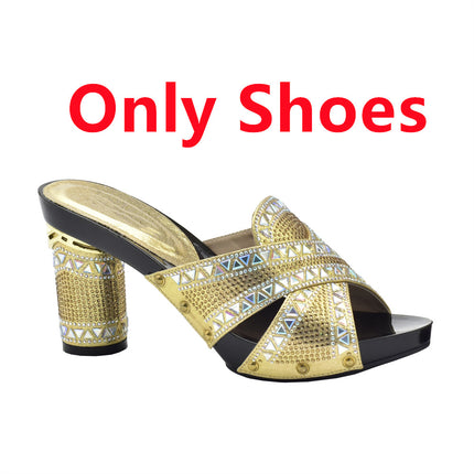Cross-border Evening with Hot Diamond Shoe Bag Hollow High Heel Round Toe Sandals with Hand Bag Fashion Dinner suit