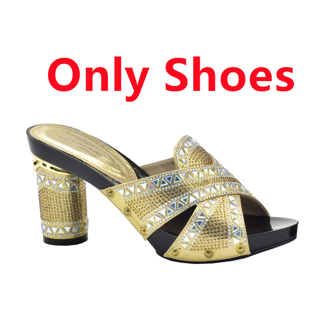 Cross-border Evening with Hot Diamond Shoe Bag Hollow High Heel Round Toe Sandals with Hand Bag Fashion Dinner suit