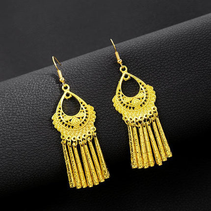 Ethnic Peacock Earrings Golden Bell Tassel Earrings Bohemian Leaf Pendant Scenic Earrings Wholesale