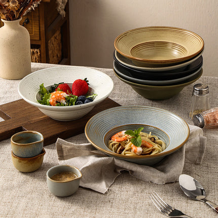 Retro Style Ceramic Kiln Straw Hat Plate Restaurant Hotel Home Threaded Pasta Plate Japanese Fruit Salad Snack Plate