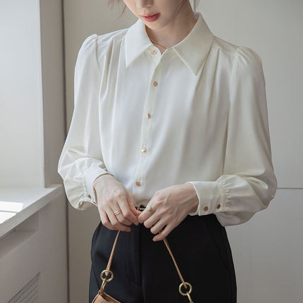 Autumn New Korean Style Loose White Shirt Long-Sleeved Top with a Commuter Design, Niche Light Luxury Professional Shirt for Women