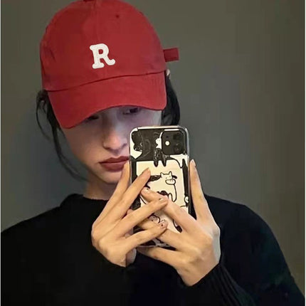 Baseball Cap Women's Summer Sunscreen Embroidered Letter R Deep Top Big Head Face Showing Small New Style Cap Sunshade Hat