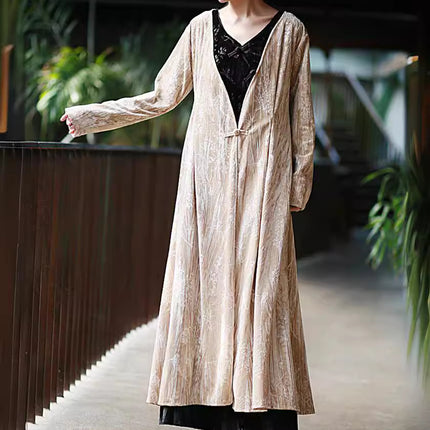 Velvet National Style Printed One Button Cardigan New Chinese Style Cold Style dress