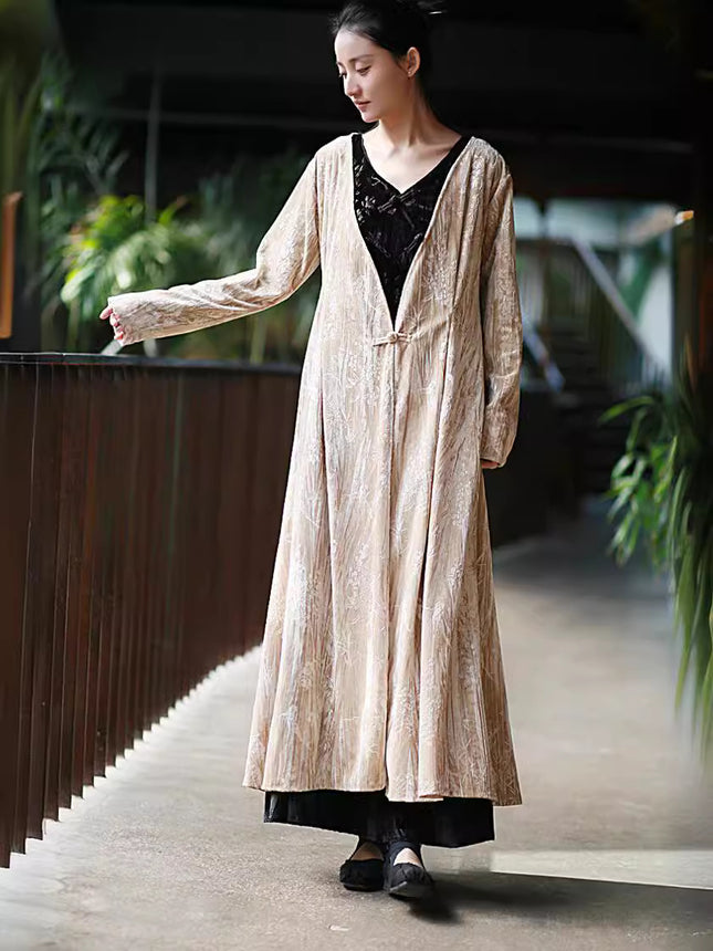 Velvet National Style Printed One Button Cardigan New Chinese Style Cold Style dress