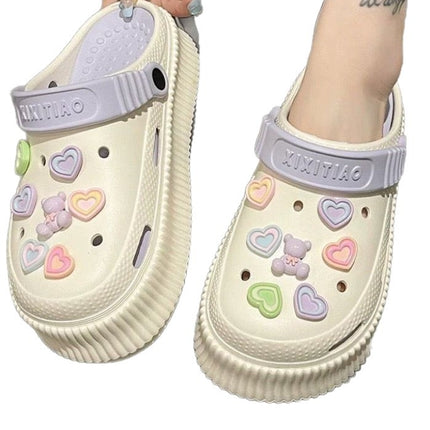 Girl's Heart Cartoon Sandals and Slippers Women's Summer Outer Wear Thick Sole Heightened Cave Shoes Cute Student Baotou Sandals and Slippers