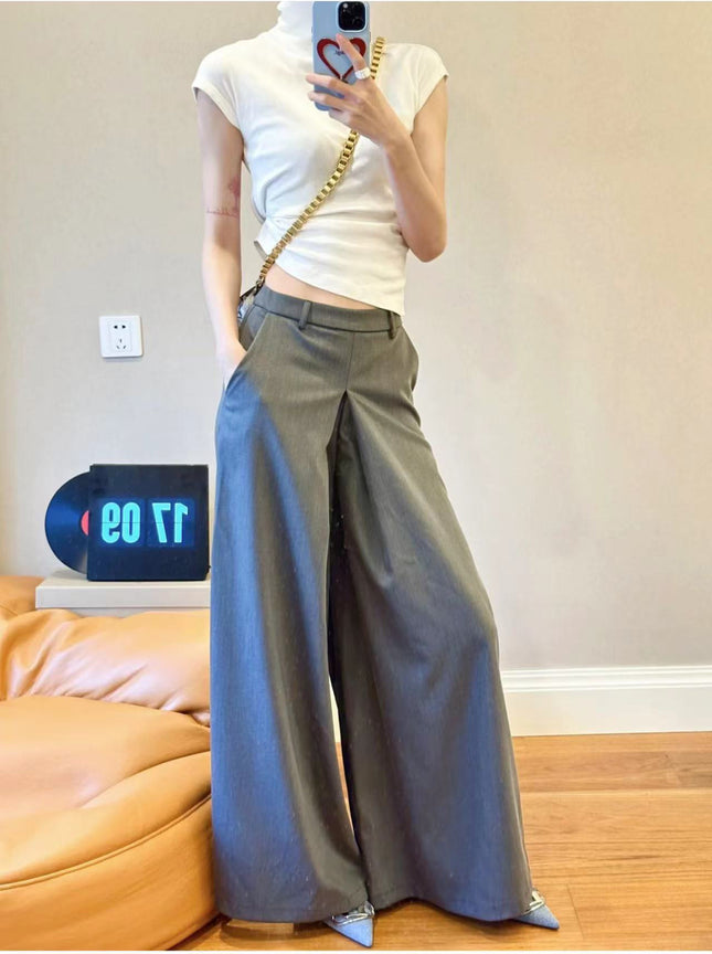 Niche cleanfit Yupi super wide-leg casual suit pants women's 2024 spring and summer low waist loose draping mop pants