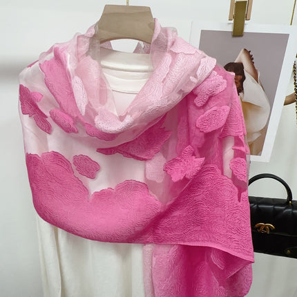 Three-dimensional Flower Cutting Scarf Women's Spring and Autumn Korean-style Organza Rose Long Scarf Gauze Dual-use Shawl
