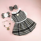 S43 black houndstooth lace skirt + head flower + corsage + necklace / XS