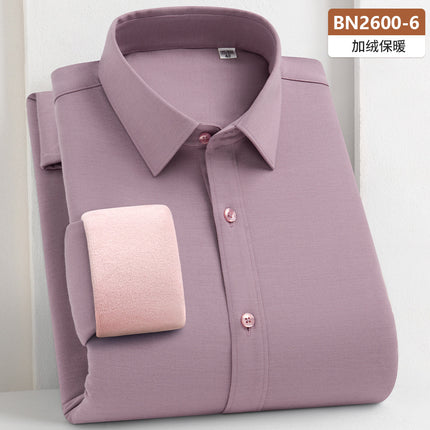 Wool Composite Thermal Shirt Men's New Brushed Thickened Shirt Autumn and Winter Business Plus Velvet Thickened Cold-Proof Shirt