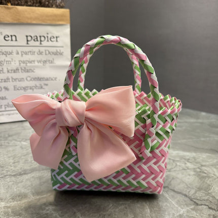 Plastic Woven Bow Basket Bag / Sac Panier Tressé Nœud Plastique