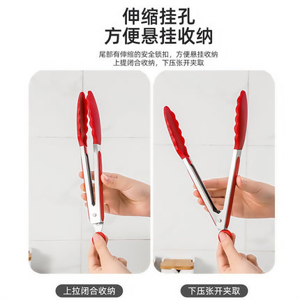 Cross-Border High-Temperature Resistant Steak Grilling Tongs 430 Stainless Steel Anti-Scalding Thickened Barbecue Tongs Kitchen Tools Food Tongs