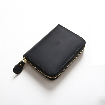 Vintage Crazy Horse Leather Wallet Men's Zipper Multifunctional Genuine Leather Card Holder Youth Top Layer Cowhide Short Student Wallet