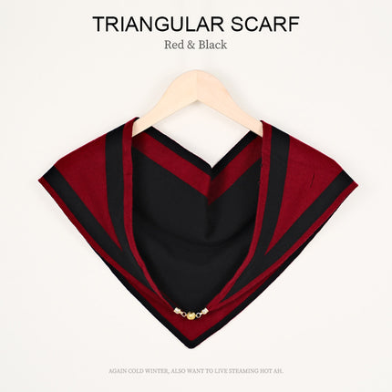 Autumn and Winter Magnetic Buckle Coloring Border Knitted Double-Sided Triangle Towel Women's Small Golden Ball High-grade Neck Protection Neck Shawl