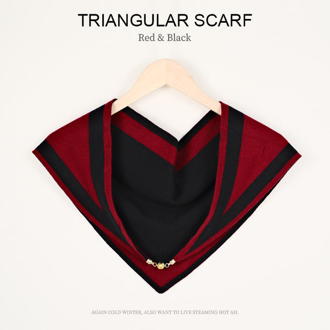 Autumn and Winter Magnetic Buckle Coloring Border Knitted Double-Sided Triangle Towel Women's Small Golden Ball High-grade Neck Protection Neck Shawl