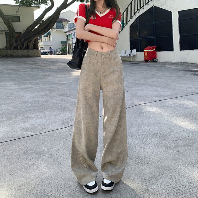 American High Street Tie-Dye Wide-Leg Jeans for Women 2025 Summer New High-Waisted Loose Slimming Look Straight Pants