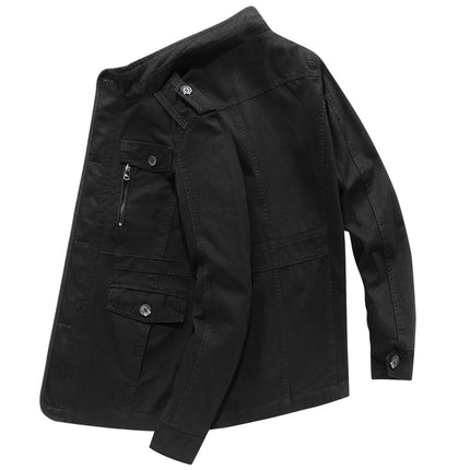 Cotton Jacket Men's Spring and Autumn Casual Loose plus size Medium and Long Army Green Workwear Jacket Multi-bag Price Controlled 148