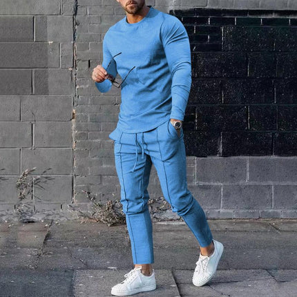 European goods foreign trade men's suit spring and autumn two-piece crew neck long sleeve t-shirt trousers suit men's autumn casual wear