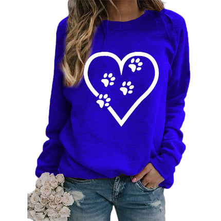 Foreign trade supply love dog foot printing round neck jacket sweater European size women's coat long sleeve cross-border autumn and winter