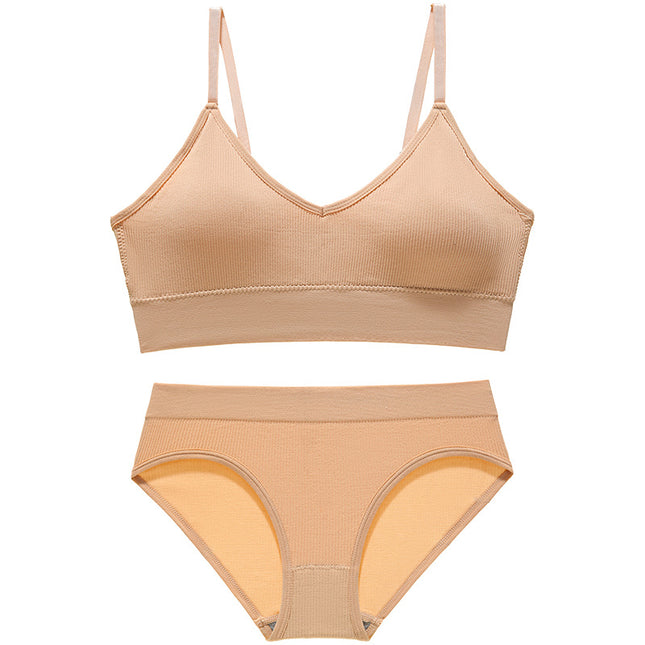 Underwear Women's Big Chest Showing Small Thin French Style Triangle Cup Bra Set No Steel Ring Beautiful Back Base Camisole