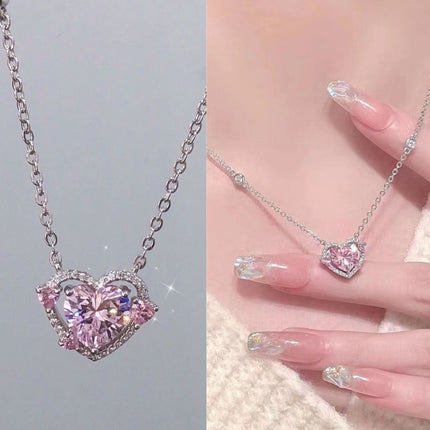 King Glory Daji Maid Coffee Guardian Heart Necklace Female Heart-shaped Pink Diamond Sweet Elegant Clavicle Chain