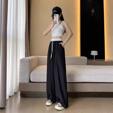 Summer New Casual Wide-Leg Pants for Women, High-Waisted, Loose, Lazy, Casual, Fashionable, Sporty, Straight-Leg Floor-Length Trousers