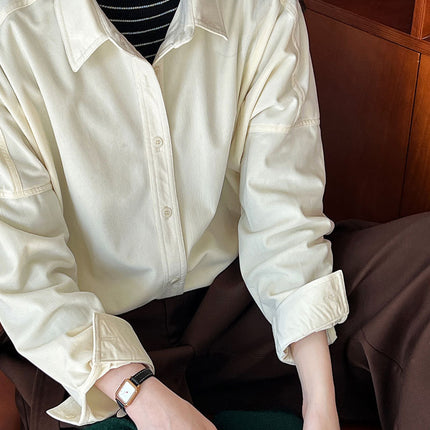 Lushi Japanese-Style Minimalist Thickened Brushed Corduroy Shirt for Women 2025 Autumn Inner Layering Base Shirt 3378
