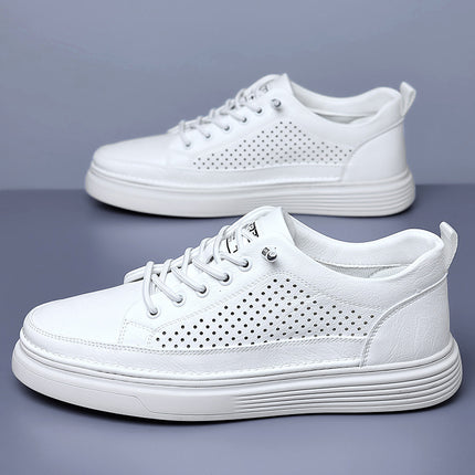 Summer men's shoes thin perforated sneakers sports casual leather shoes trendy genuine leather thick bottom breathable hollow hole shoes