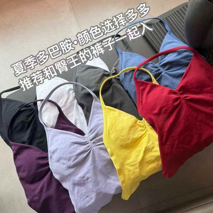 European and American Style Vest Two-Piece Set with Halter Neck and Beautiful Back Yoga Df Sports Vest Buttocks Shorts Training Peach Women's Suit