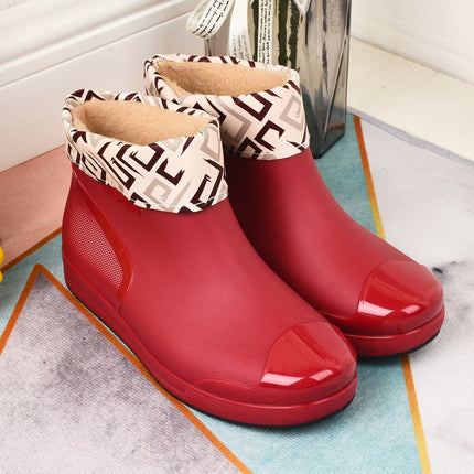 Fashionable women's rain boots low-top rain boots short non-slip fleece-lined water boots warm cover shoes comfortable wear-resistant youth comfortable