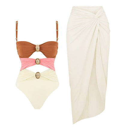 2025 European and American New Arrival Swimsuit suit Women's Gold Plated Round Color Hollow Cross-Border Lazada Sexy Bikini