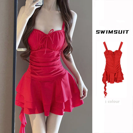 Women's Swimsuit, High-End One-Piece Skirt Style, Korean Style for Small People, Conservative, Covering the Flesh, Slimming Look, Seaside Vacation, Hot Spring Bathing