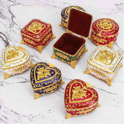 European Style Retro Light Luxury Princess Jewelry Box Metal Jewelry Box Exquisite Enamel Color Necklace Jewelry High-end Storage Box