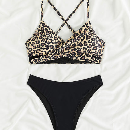 2025 New Bikini Cross-border European and American AliExpress Leopard Print Sexy Bikini Split Swimsuit for Women